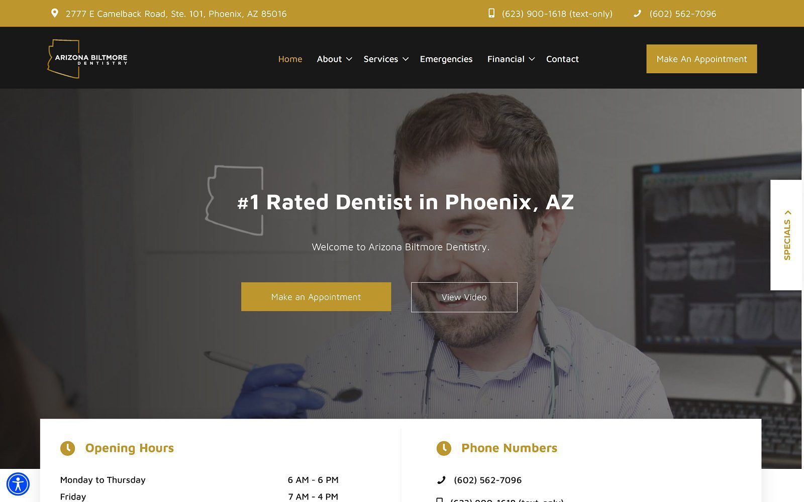 The screenshot of arizona biltmore dentistry website