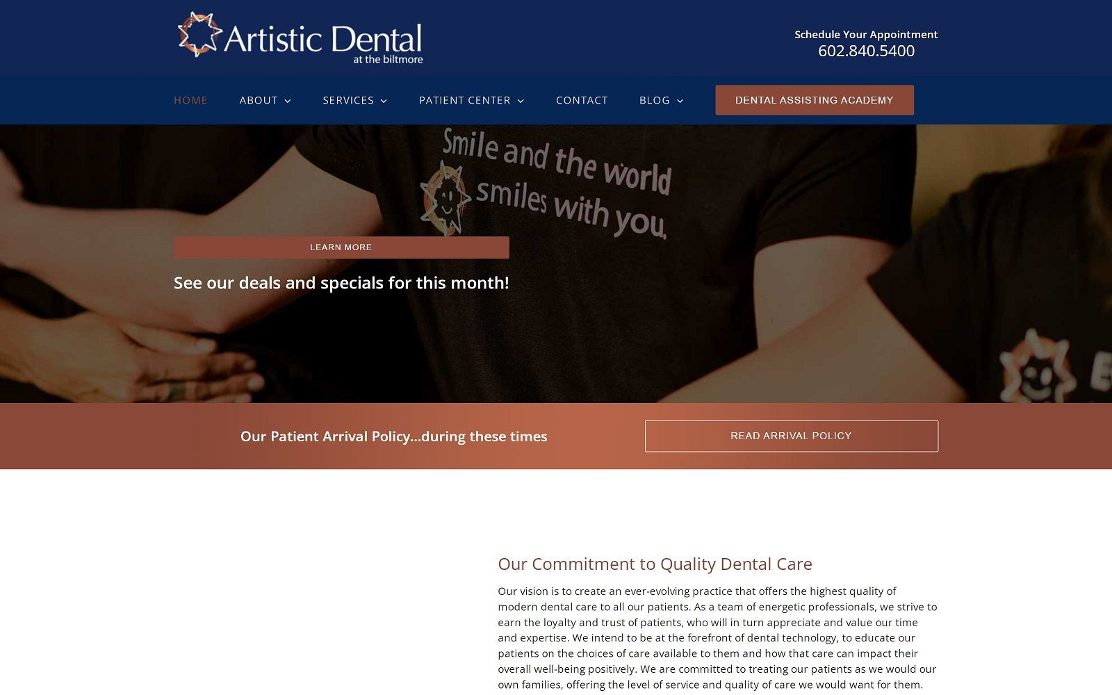 The screenshot of artistic dental at the biltmore website