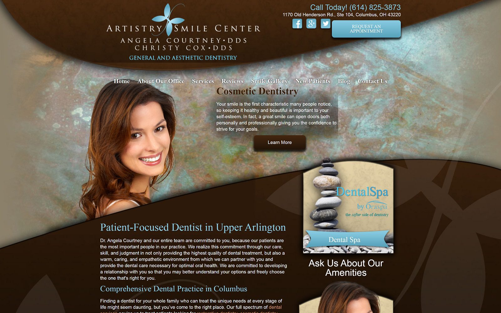 The screenshot of artistry smile center dr. Angela courtney website