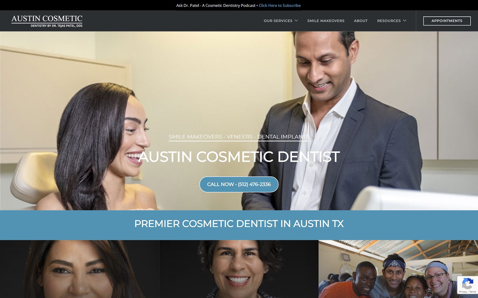 The screenshot of austin cosmetic dentistry by tejas patel, dds website