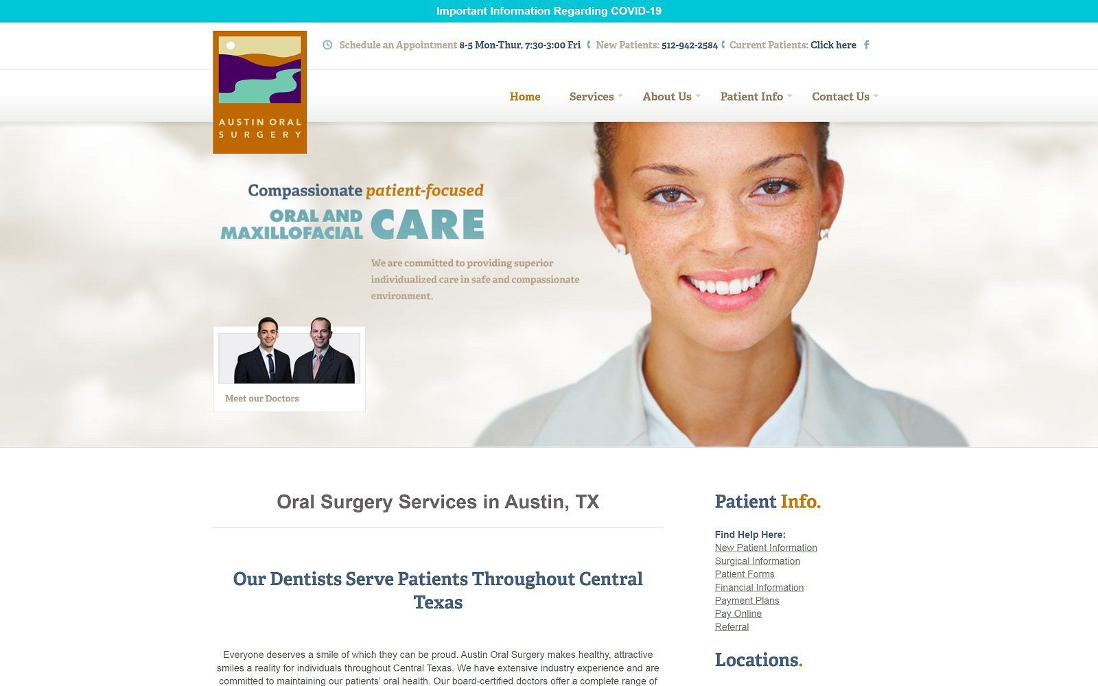 The screenshot of austin oral and maxillofacial surgery website