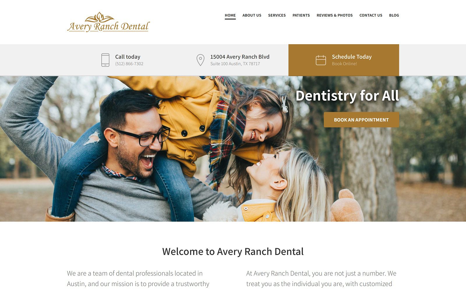 The screenshot of avery ranch dental website