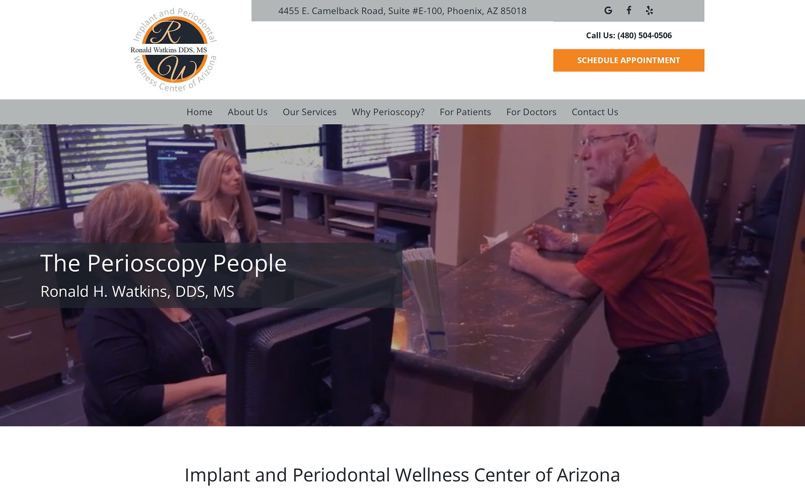 The screenshot of implant and periodontal wellness center of arizona: dr. Ronald watkins, dds ms website