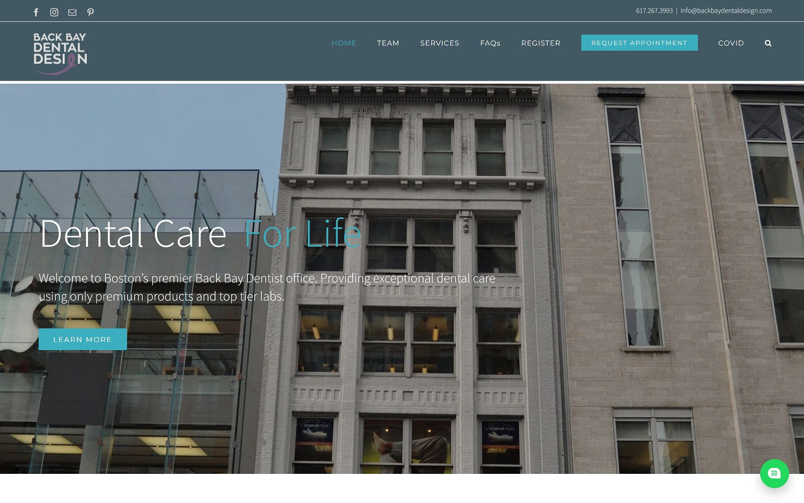 The screenshot of back bay dental design website