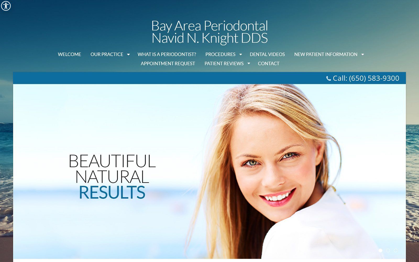 The screenshot of bay area periodontal: knight navid n dds website