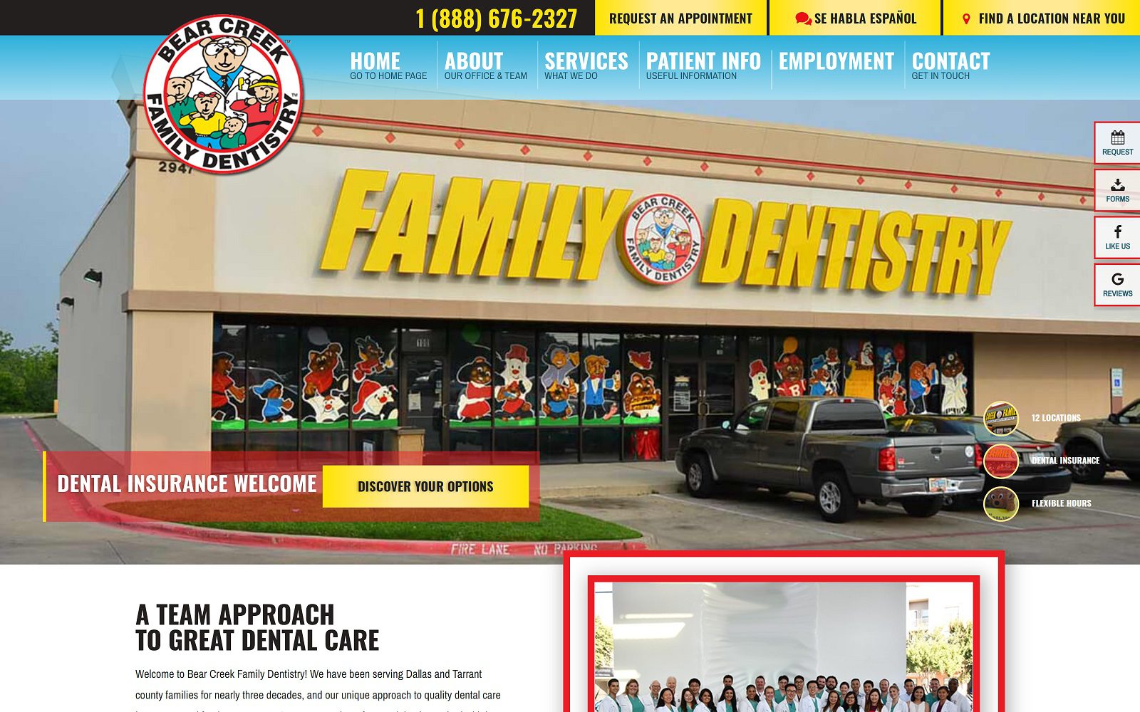 The screenshot of bear creek family dentistry website