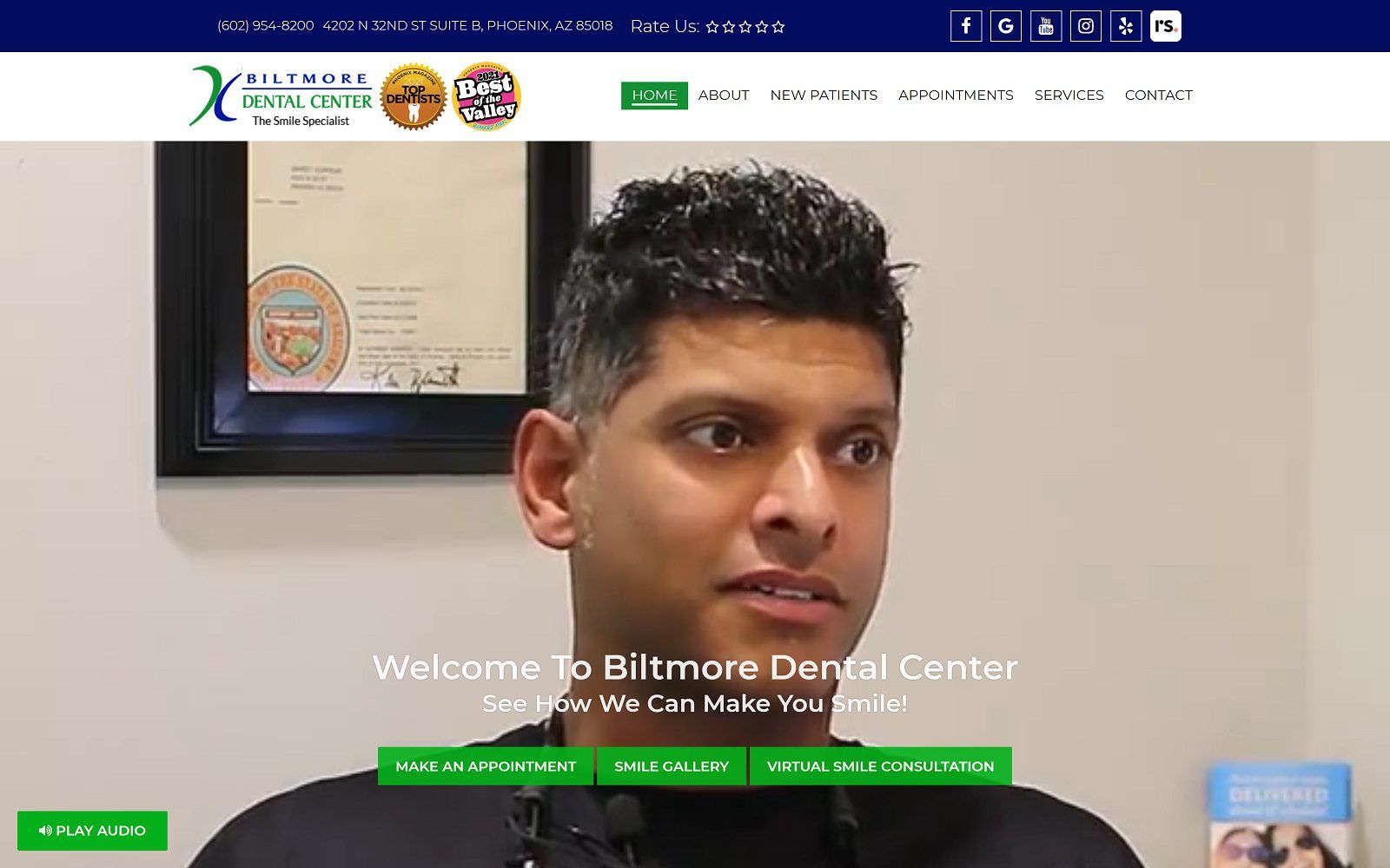 The screenshot of biltmore dental center website