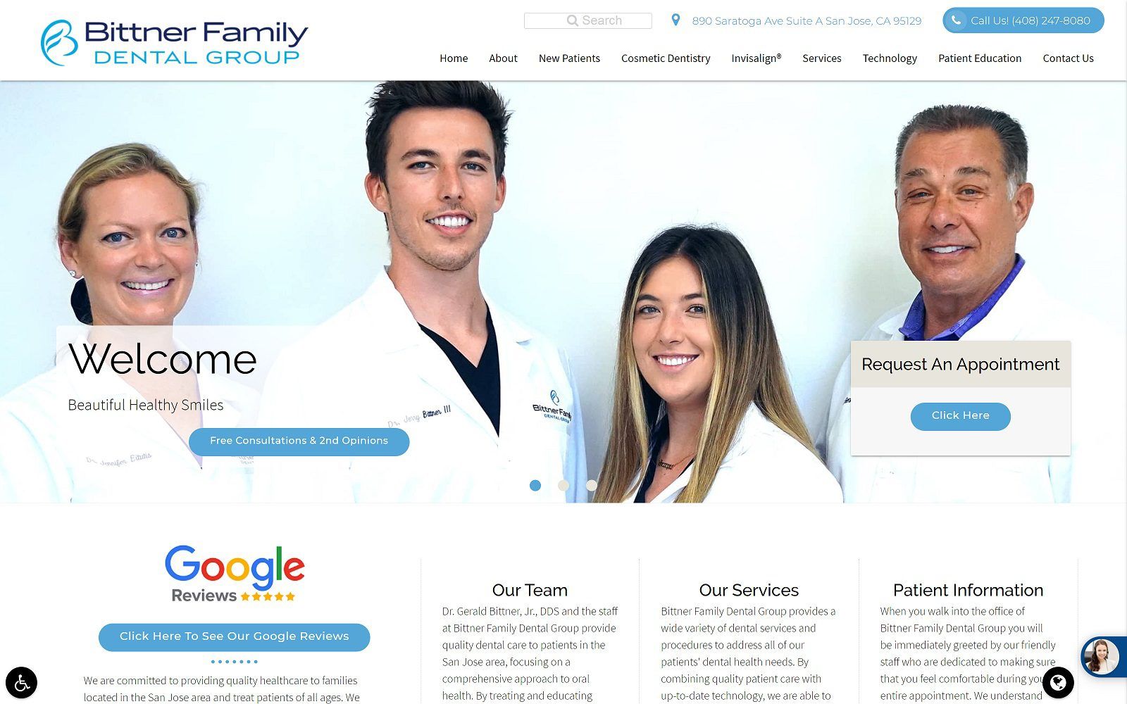 The screenshot of bittner family dental group website