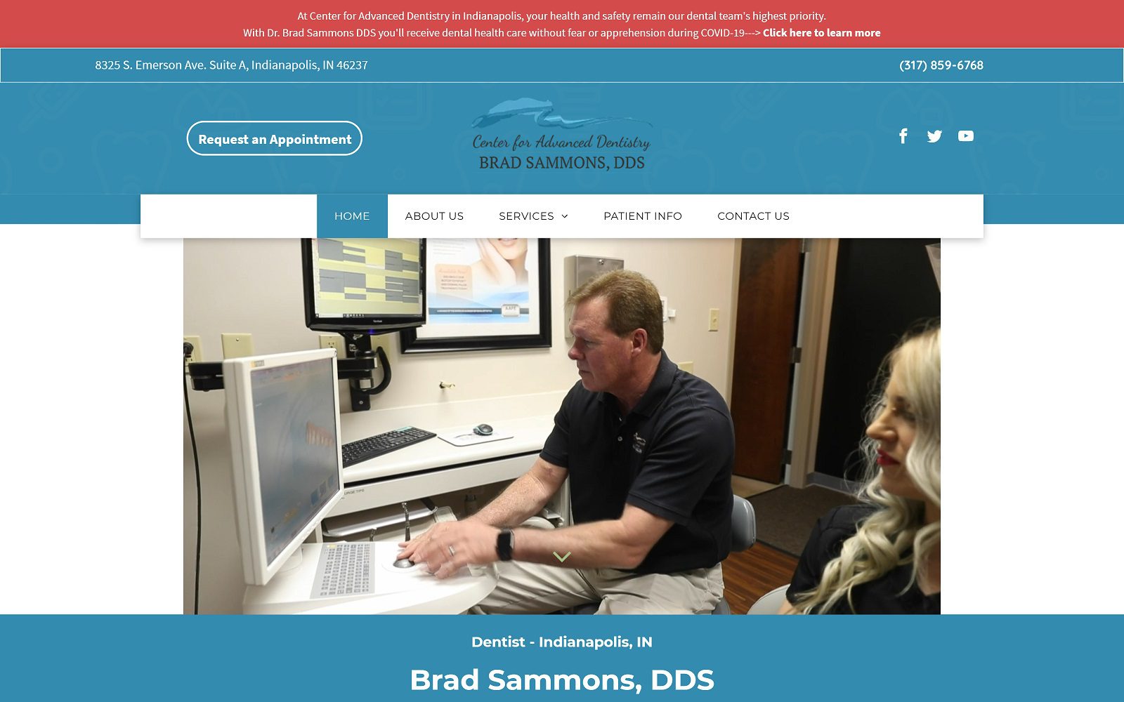 The screenshot of brad sammons, dds - center for advanced dentistry in indianapolis website