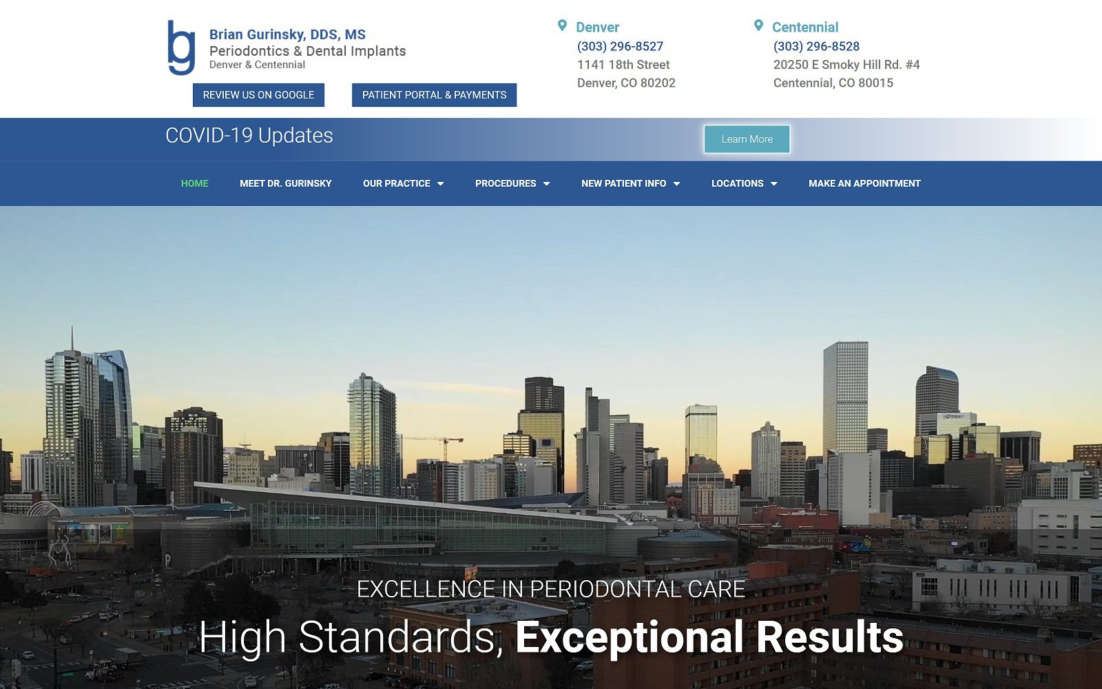 The screenshot of brian gurinsky, dds, ms, pc periodontics implants website