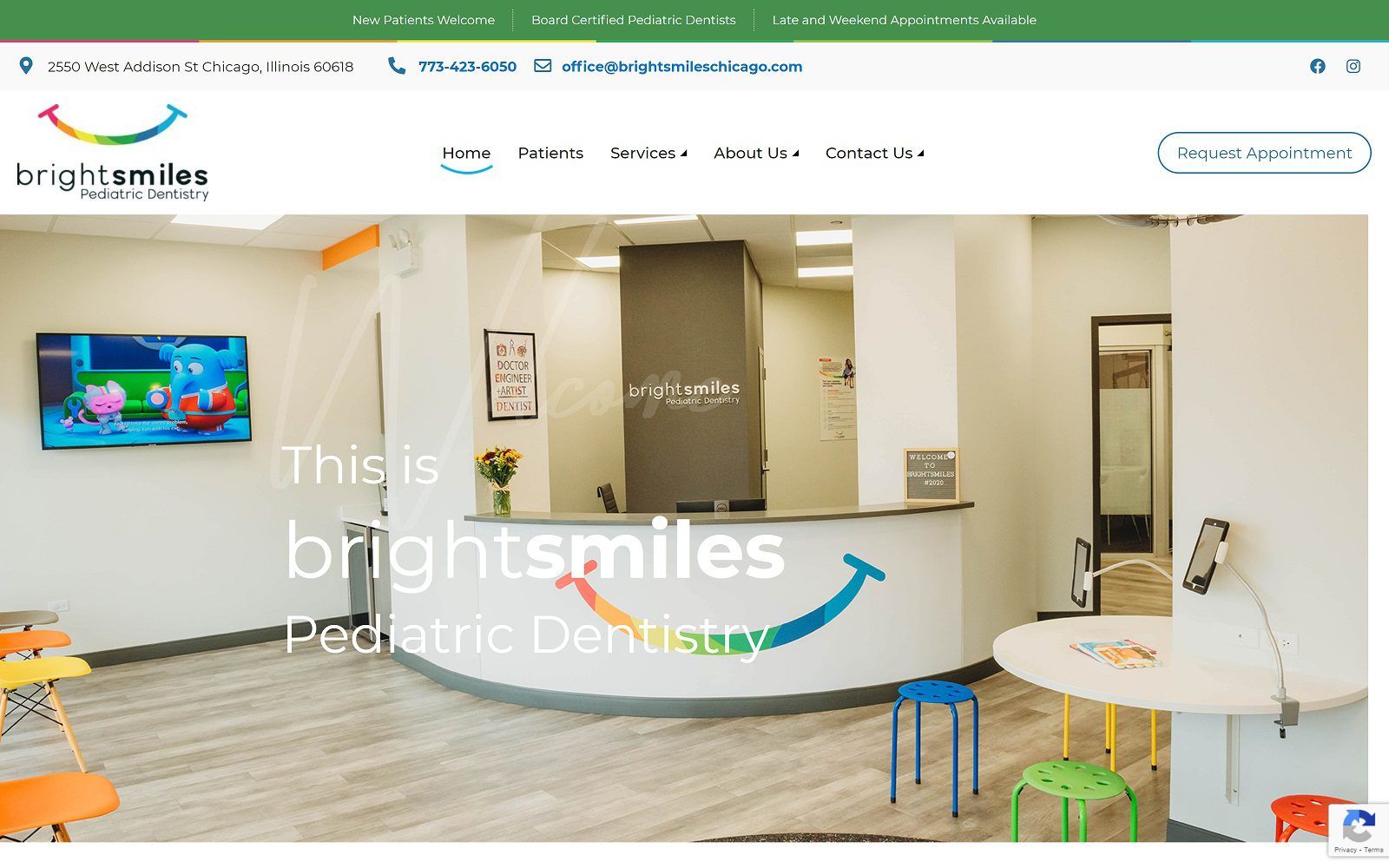 The screenshot of brightsmiles pediatric dentistry website