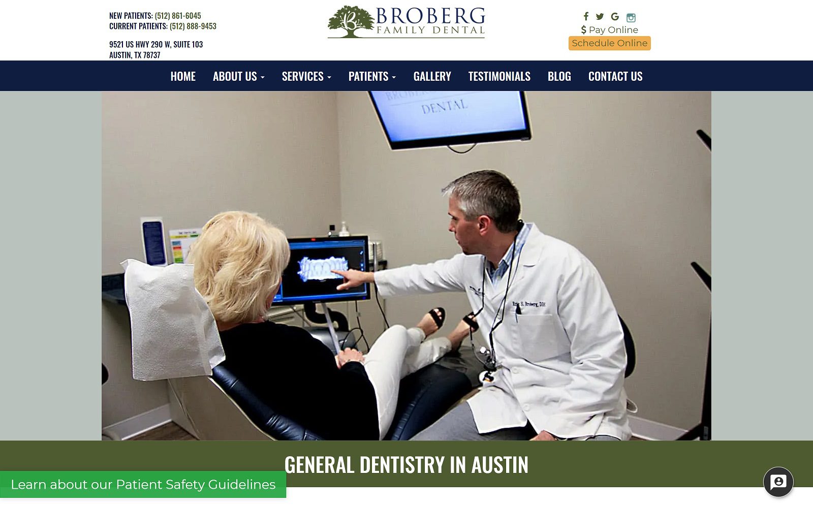 The screenshot of broberg family dental website