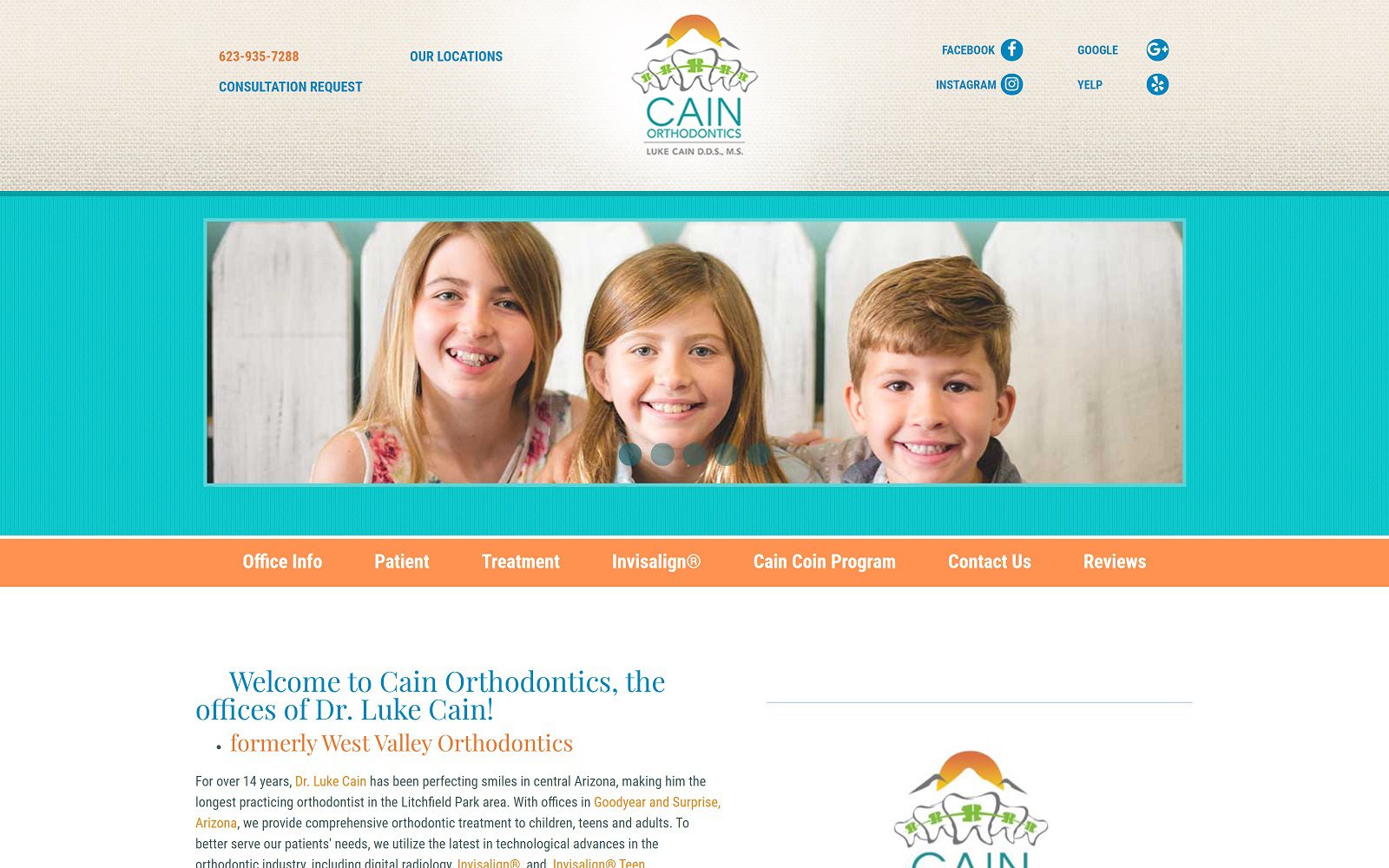 The screenshot of cain orthodontics, pc dr. Luke cain website