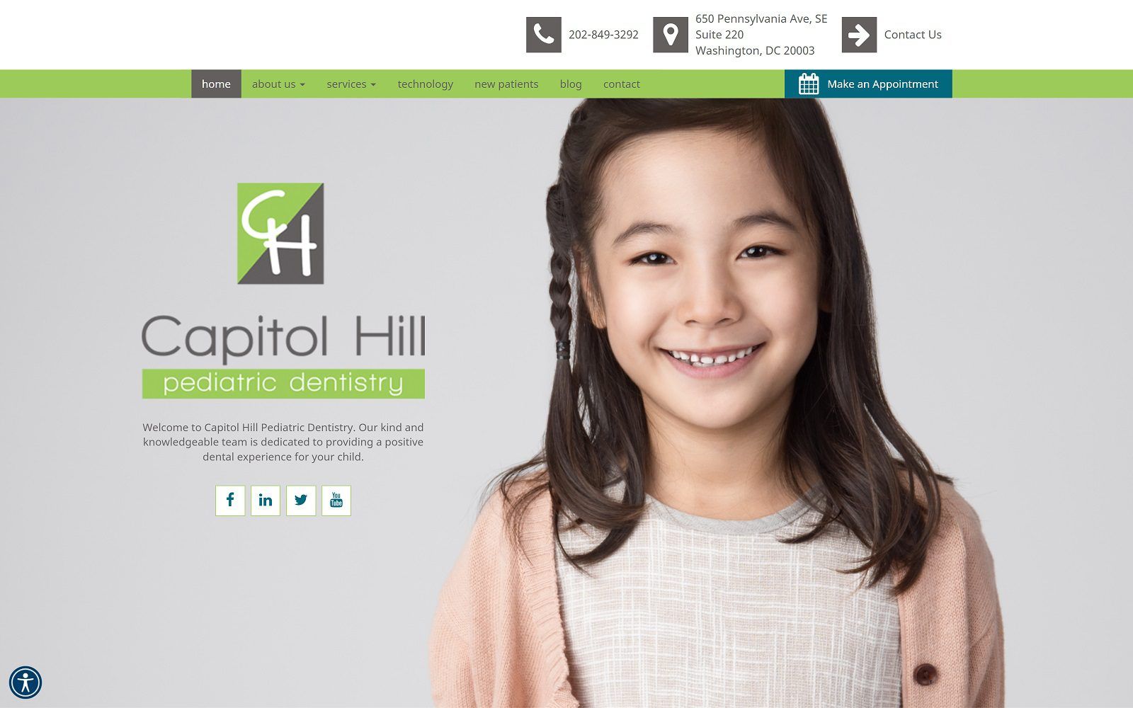 The screenshot of capitol hill pediatric dentistry website