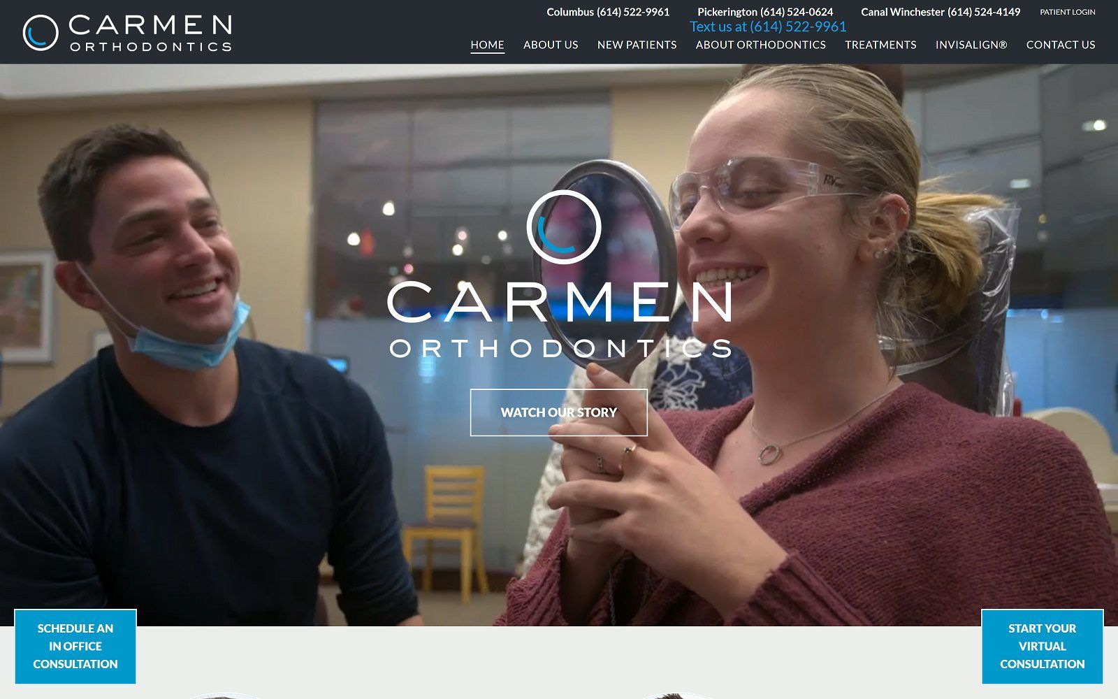 The screenshot of carmen orthodontics columbus office website