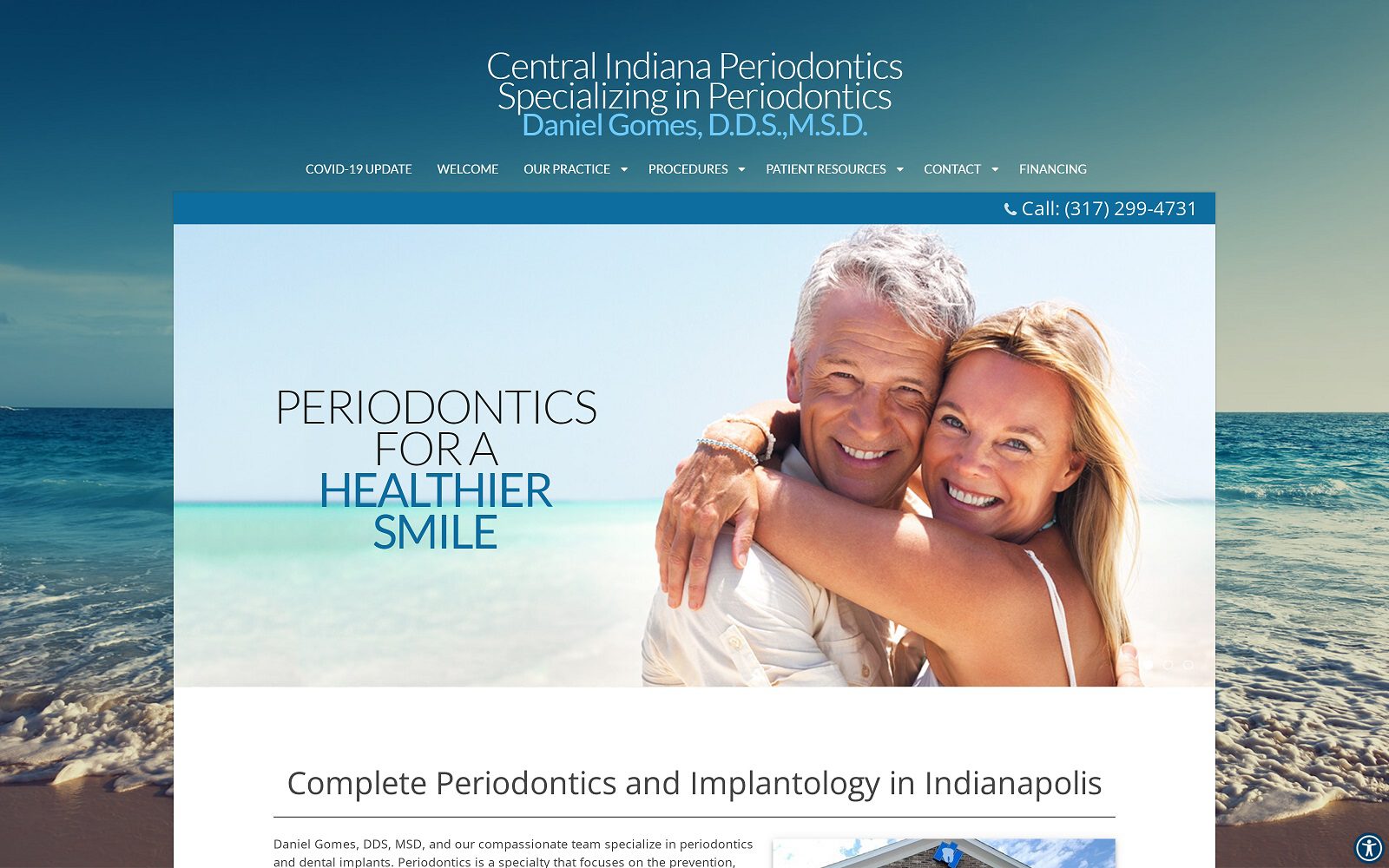 The screenshot of central indiana periodontics pc dr. Daniel gomes website