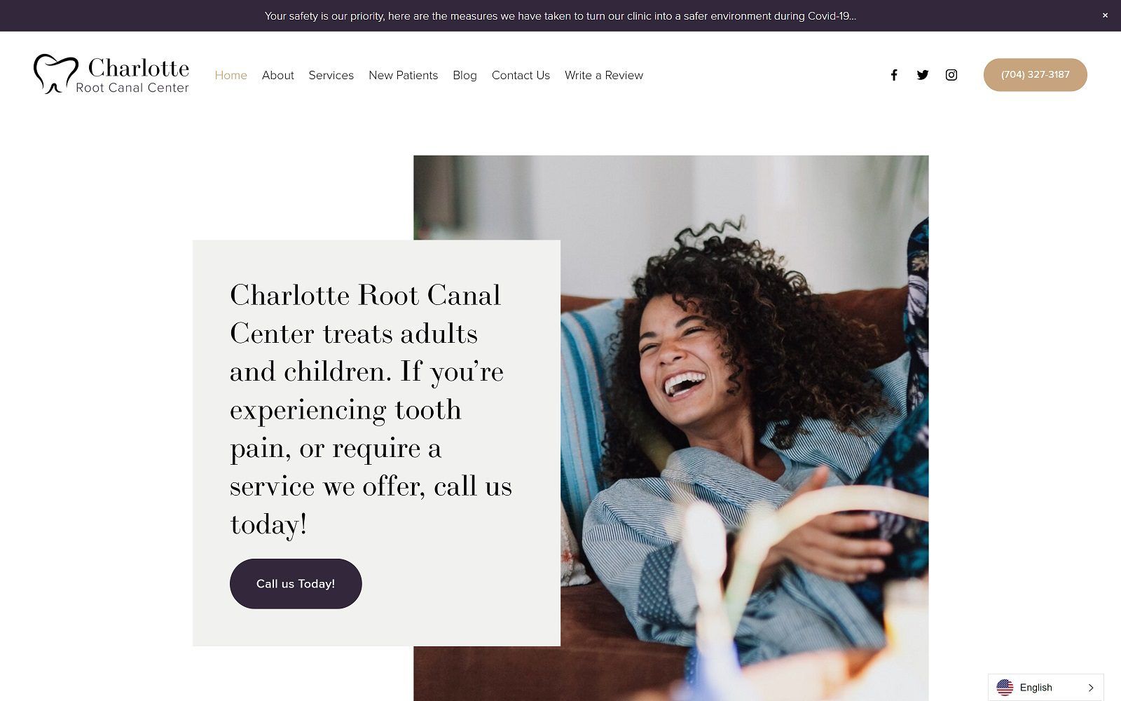 The screenshot of charlotte root canal center webste