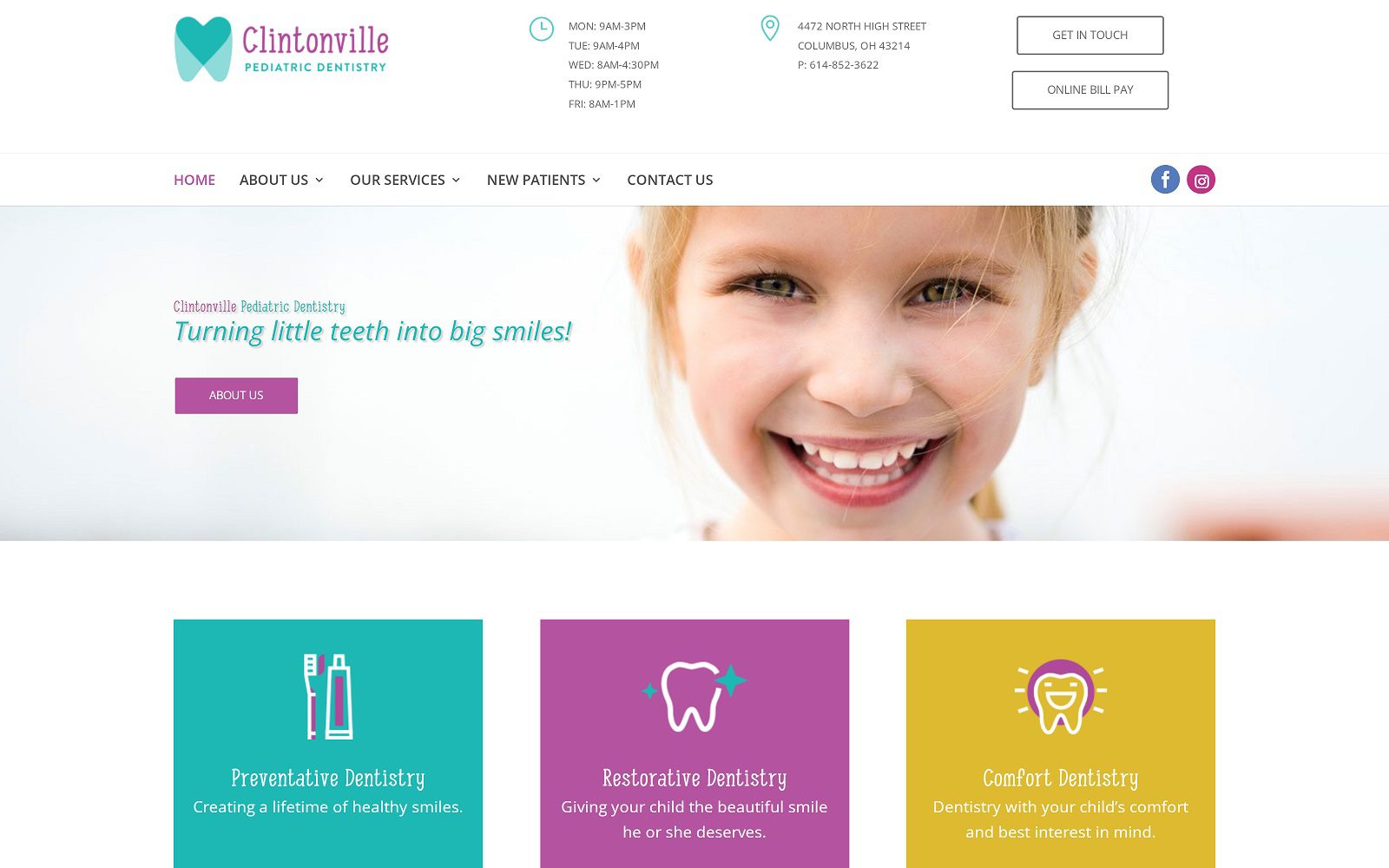 The Screenshot of Clintonville Pediatric Dentistry Website