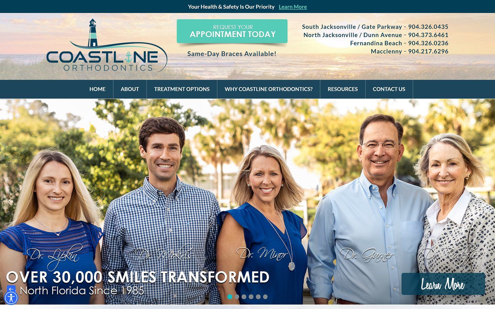 The screenshot of coastline orthodontics website
