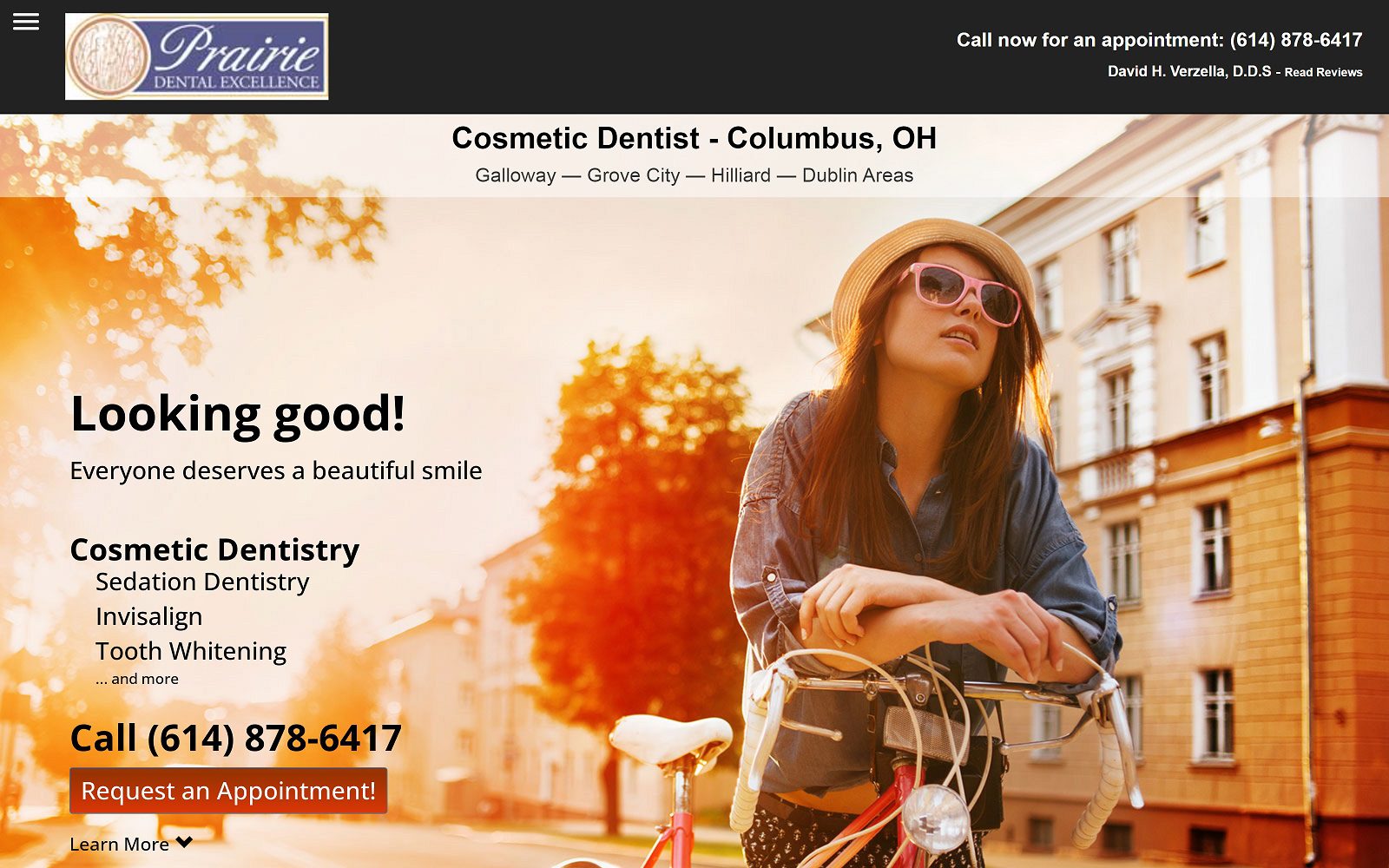 The screenshot of prairie dental excellence website