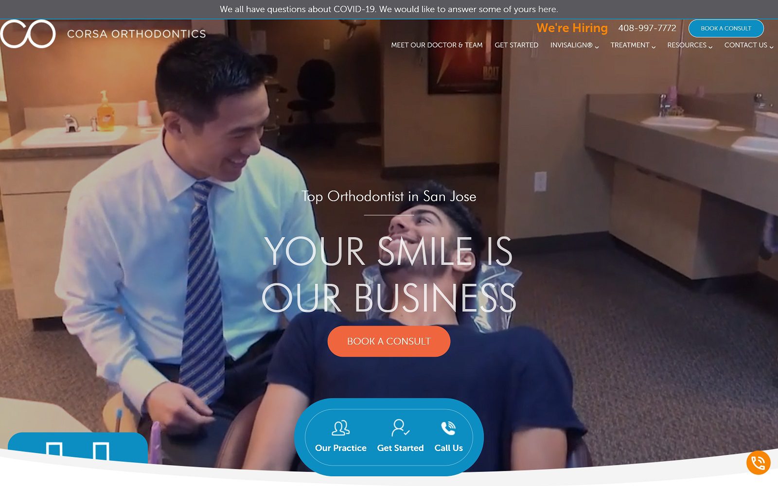 The screenshot of corsa orthodontics website