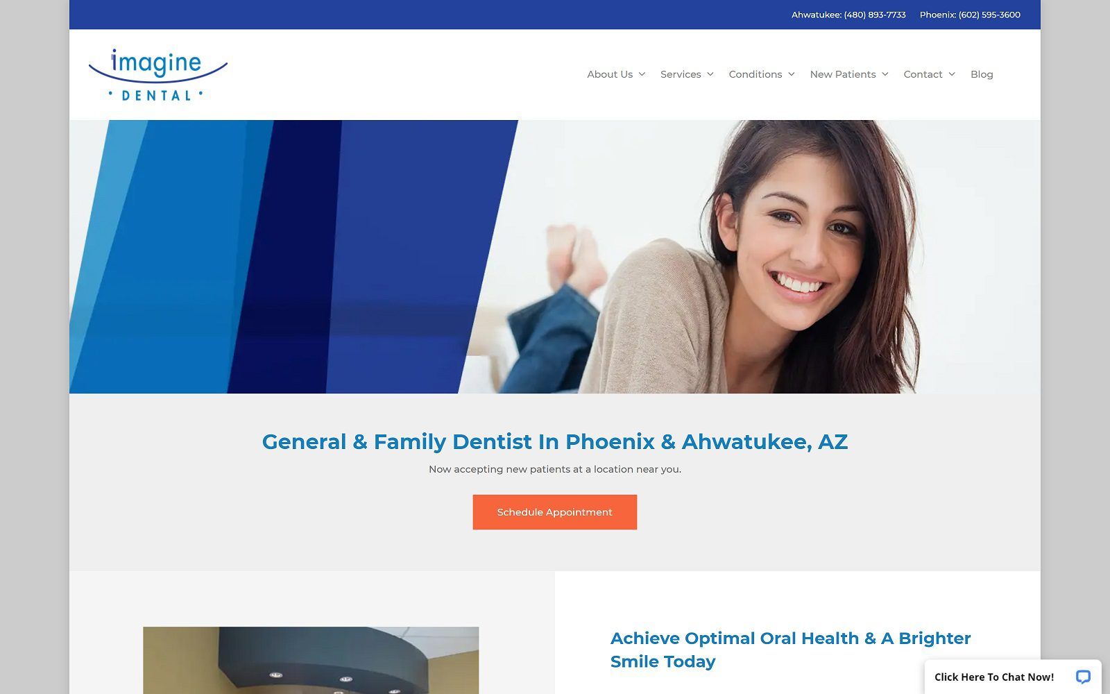 The screenshot of imagine dental of central phoenix website