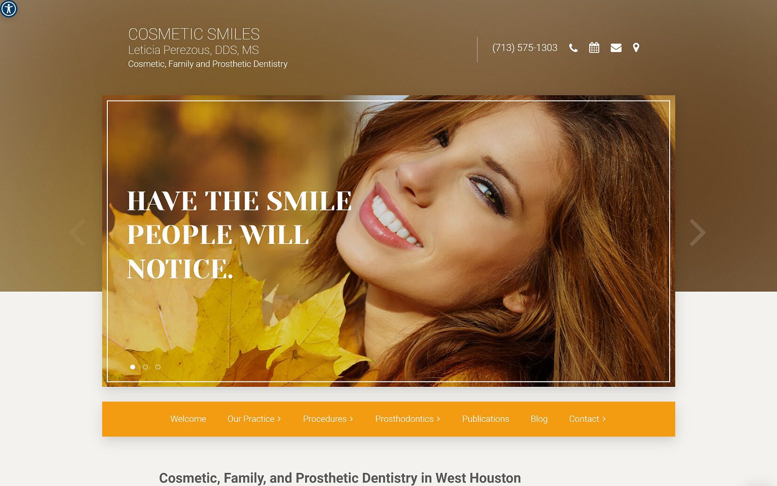 The screenshot of cosmetic smiles dr. Leticia f. Perezous website