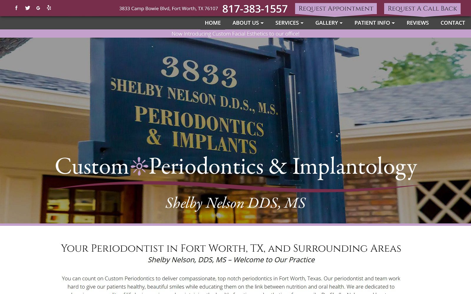 The screenshot of custom periodontics & implantology dr. Shelby nelson website