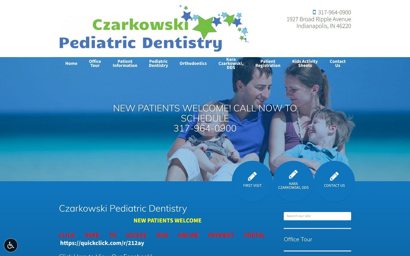 The screenshot of czarkowski pediatric dentistry website
