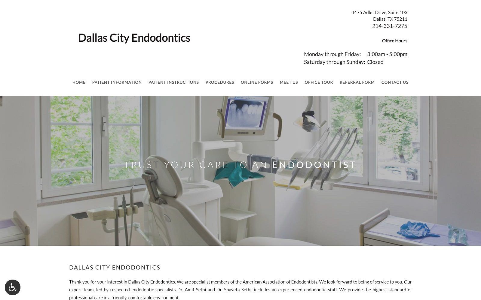 The screenshot of dallas city endodontics website