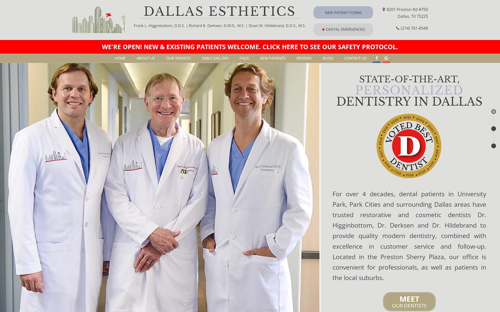 The screenshot of dallas esthetics website