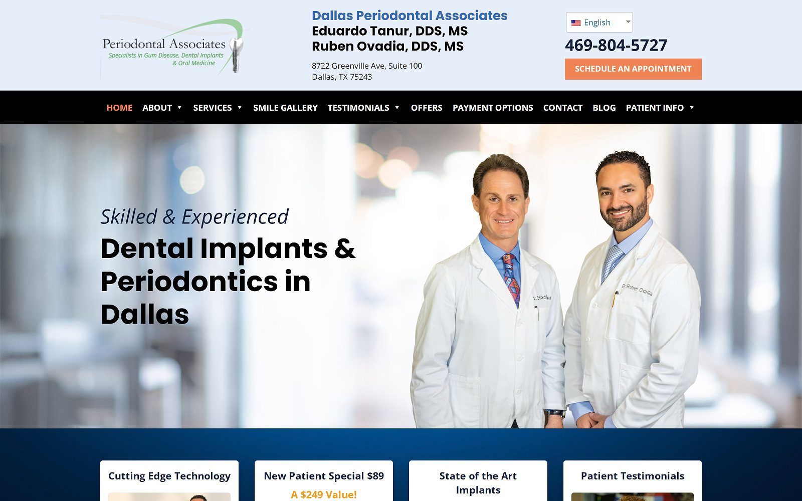 The screenshot of dallas periodontal associates website