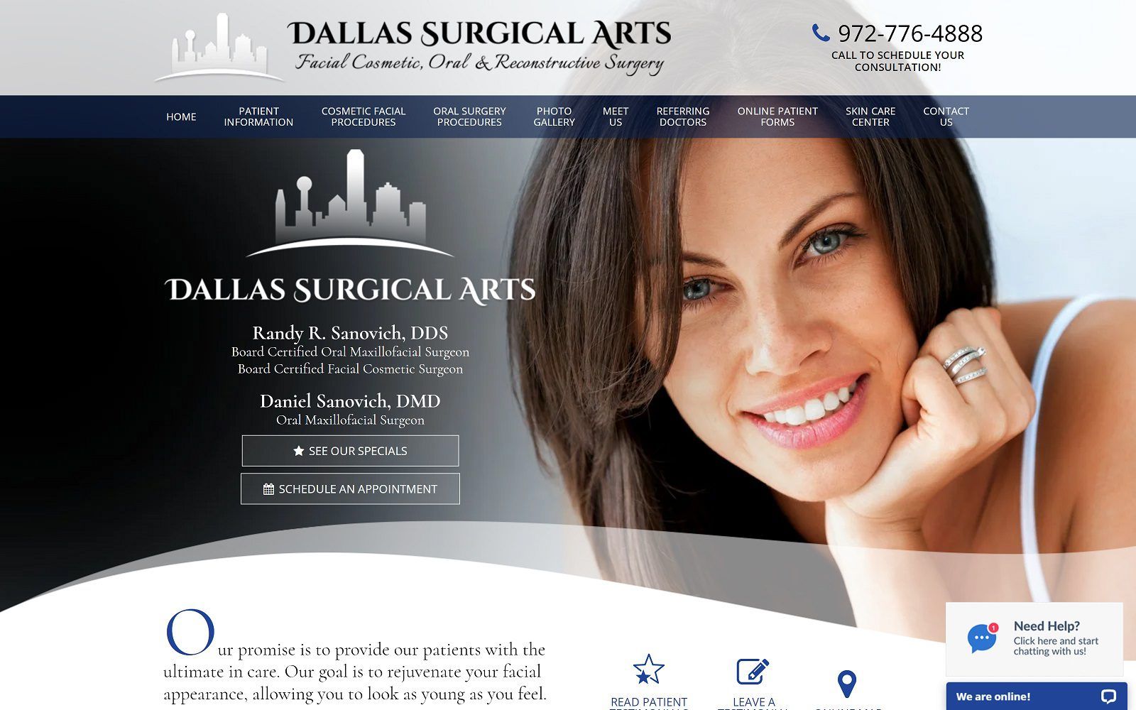The screenshot of dallas surgical arts: randy r. Sanovich, dds website