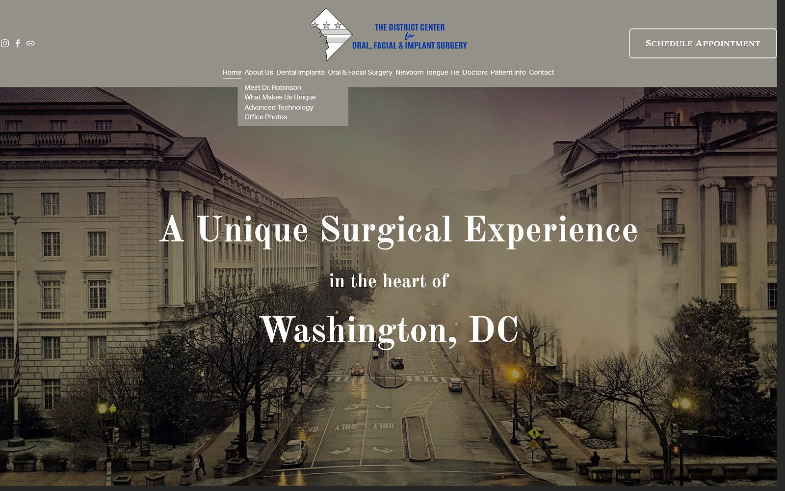 The screenshot of the district center for oral, facial & implant surgery dr. Allen robinson website