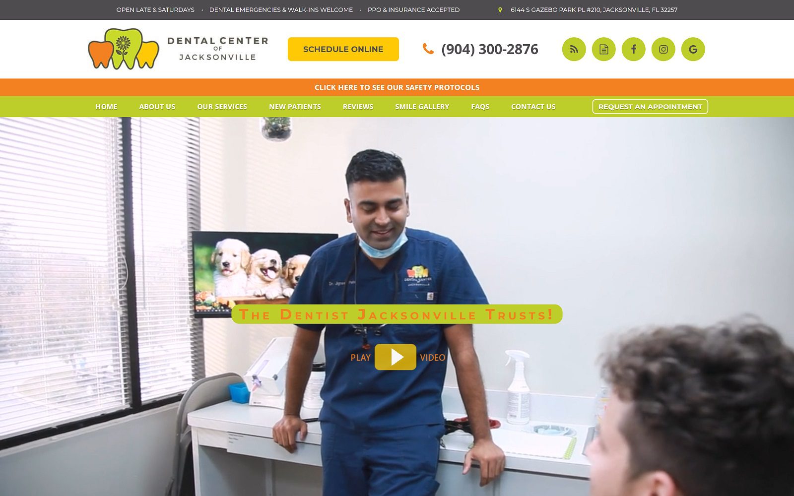 The screenshot of dental center of jacksonville dr. Jignesh patel website