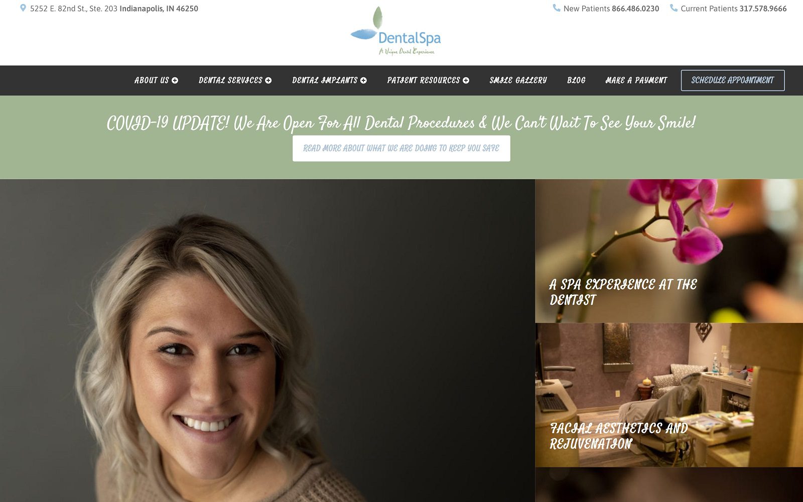 The screenshot of dentalspa indianapolis website