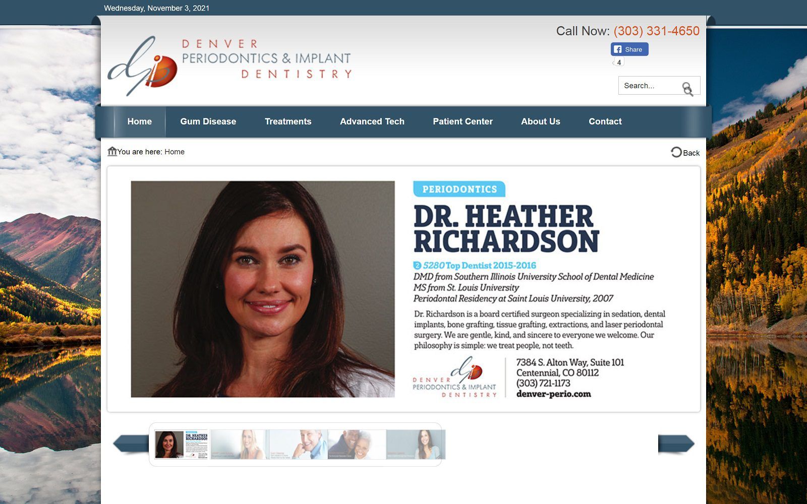 The screenshot of denver periodontics and implant dentistry (dr. Heather richardson) website
