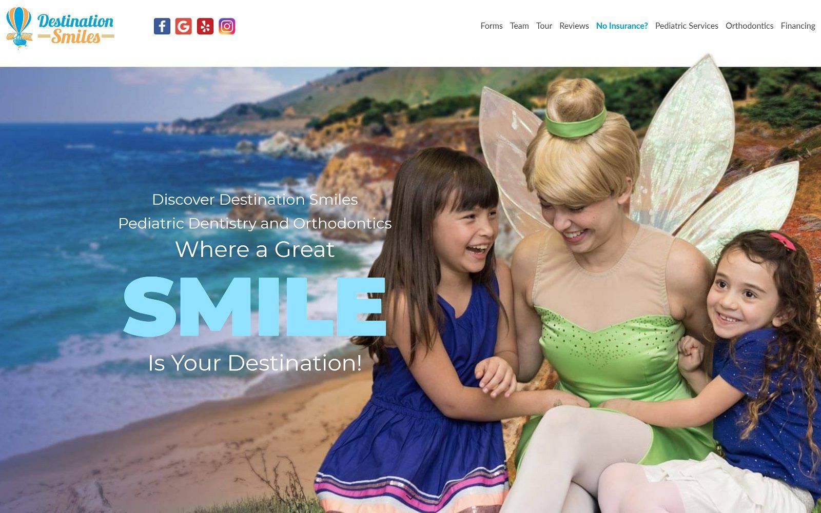 The screenshot of destination smiles-pediatric dentistry and orthodontics website