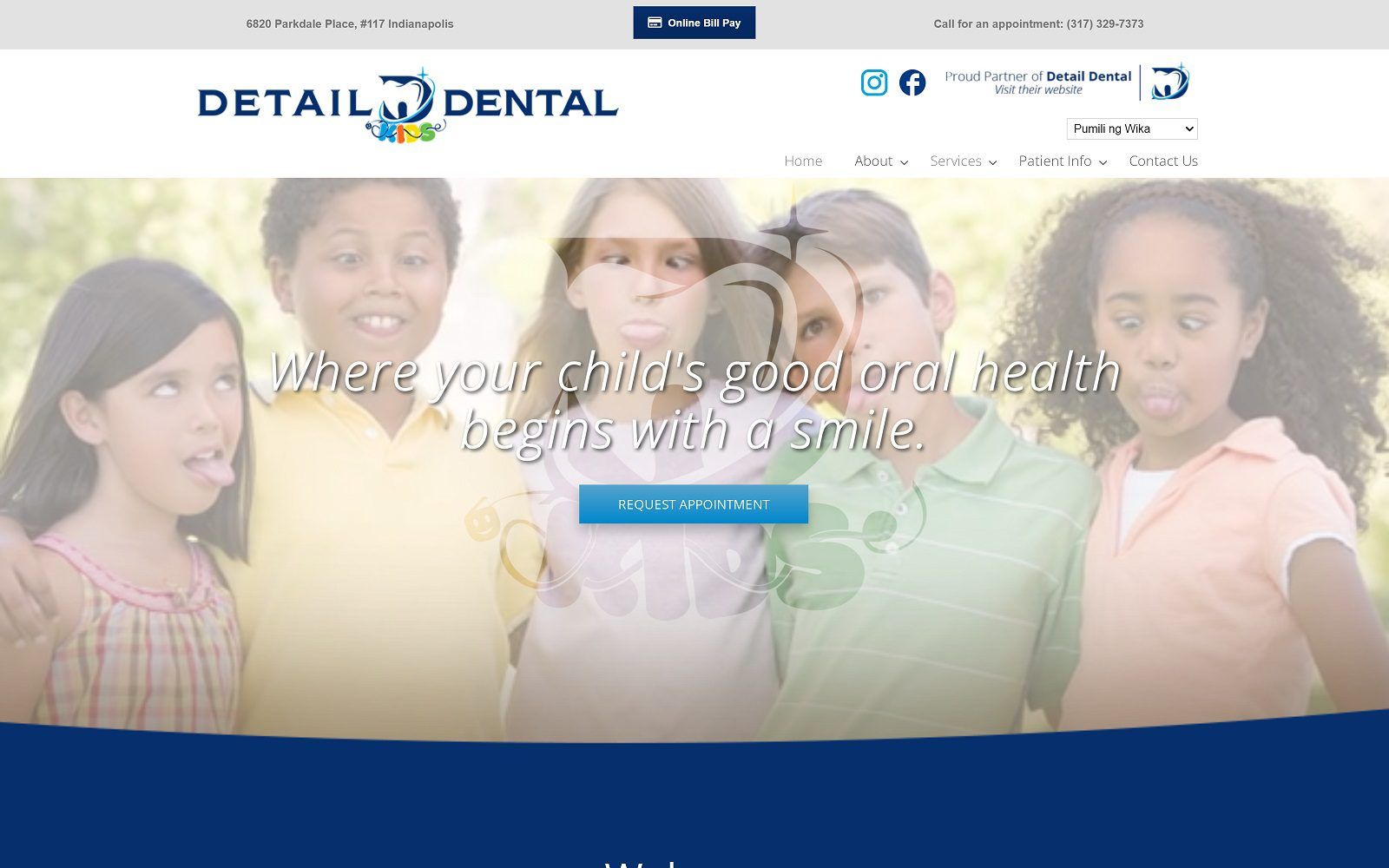 The screenshot of detail dental kids website