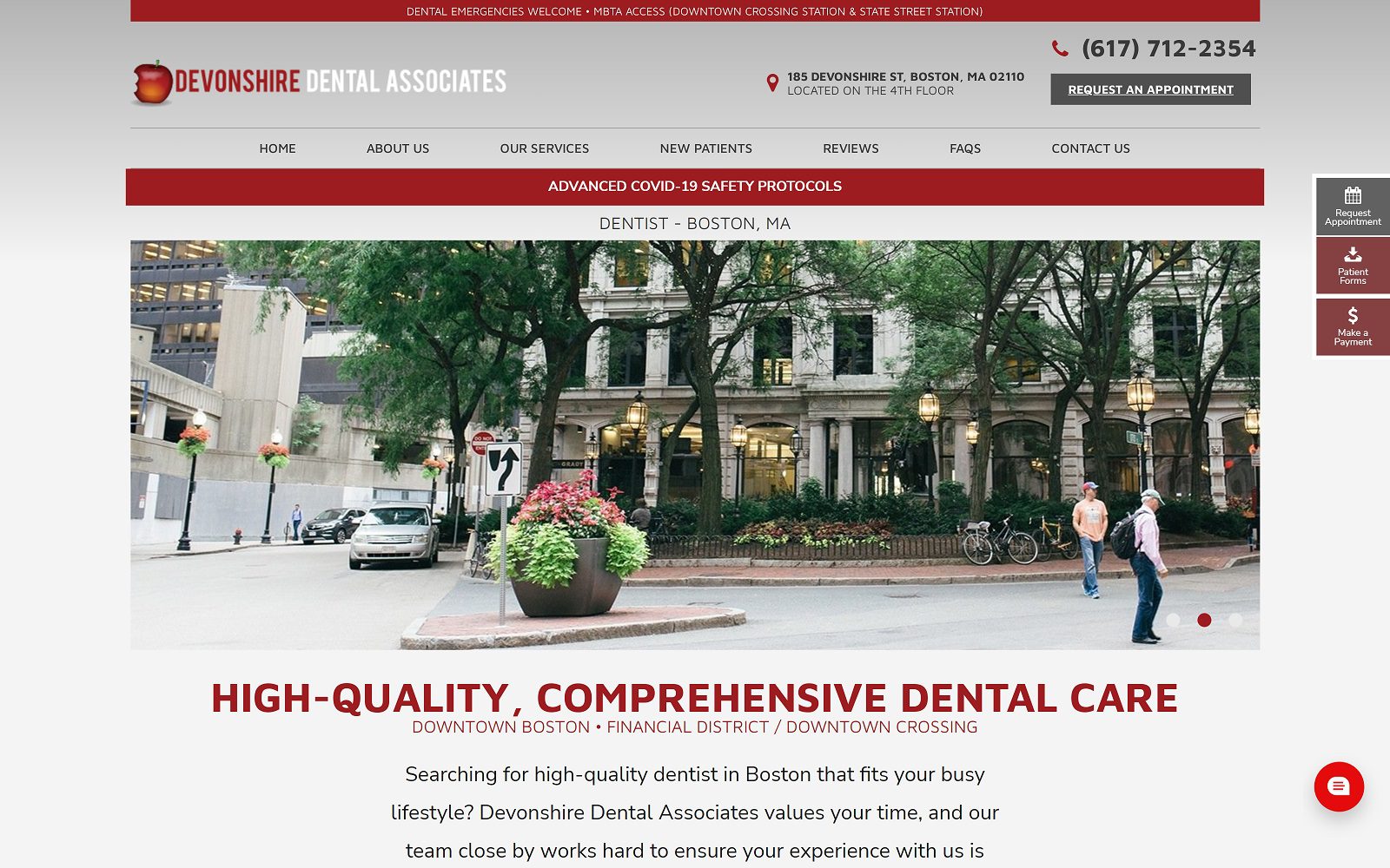 The screenshot of devonshire dental associates website