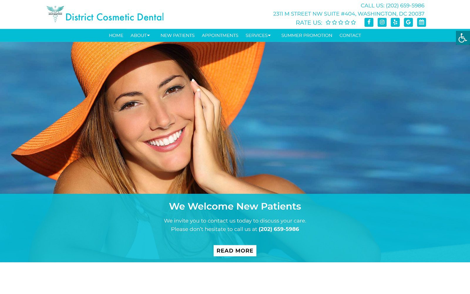 The screenshot of district cosmetic dental: shaun alex, dds website