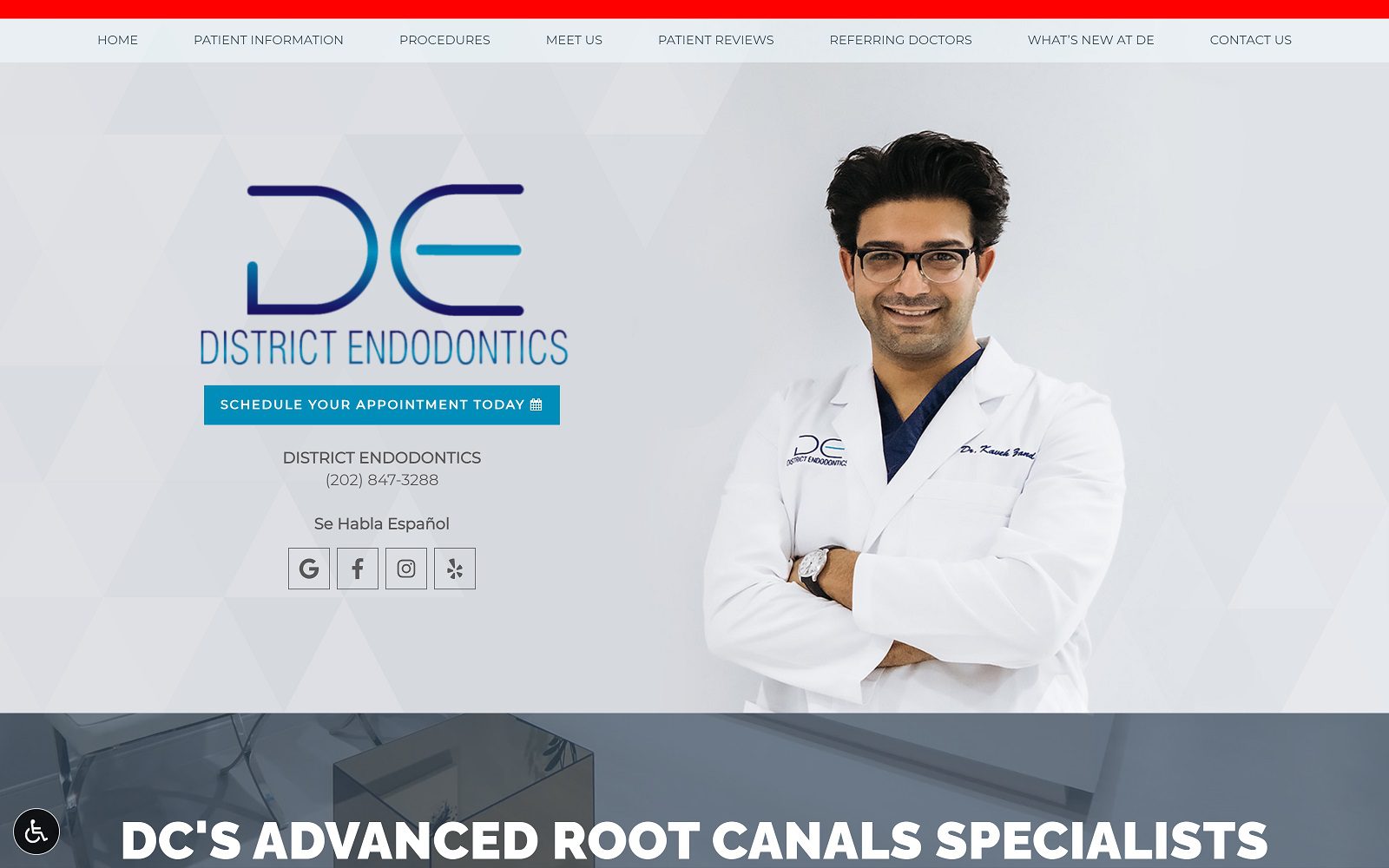 The screenshot of district endodontics website