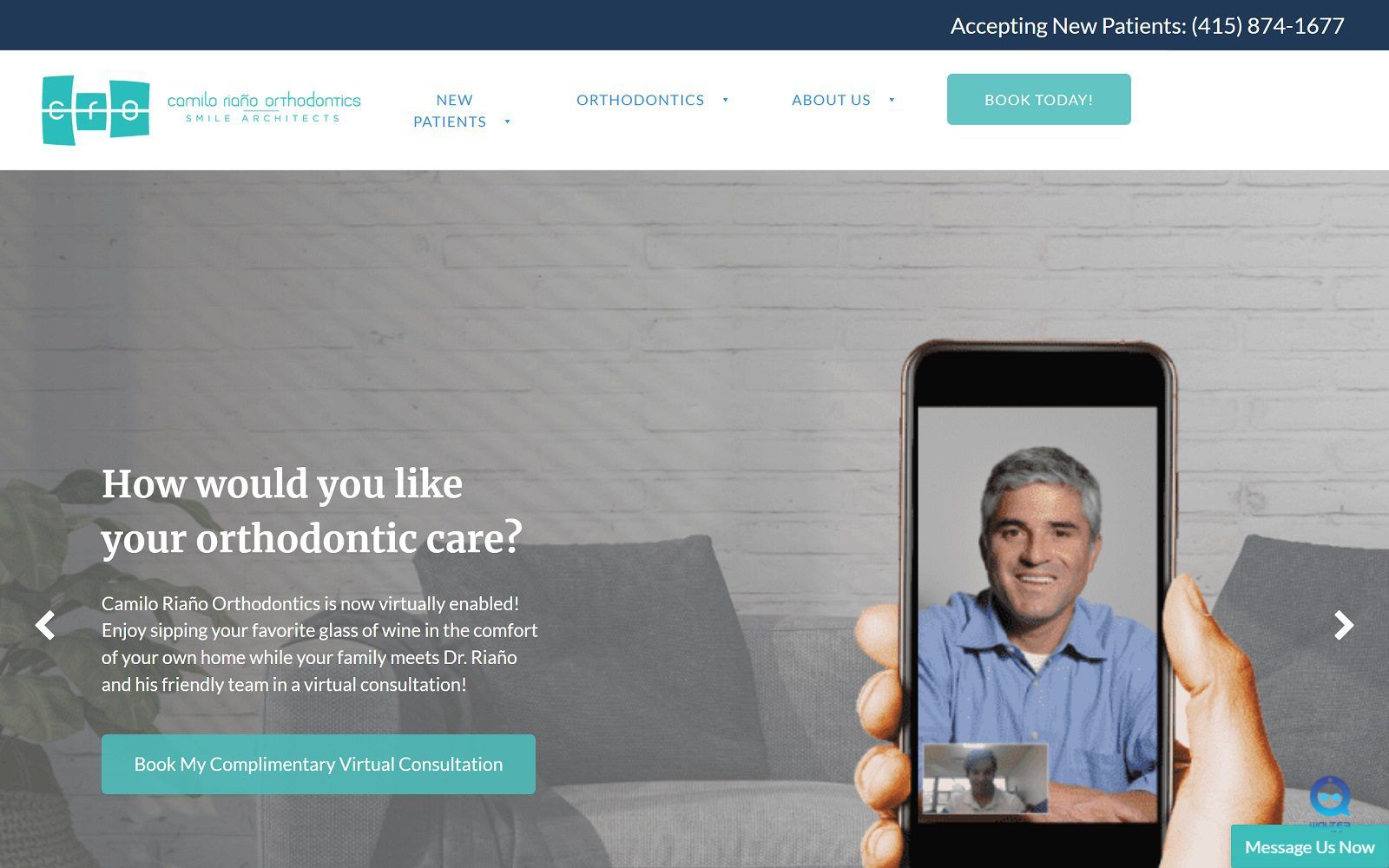 The screenshot of camilo riaño orthodontics website