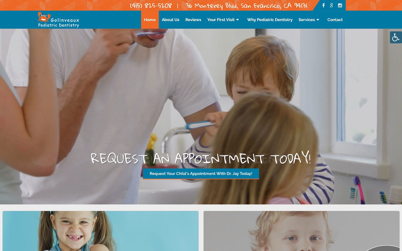 The screenshot of golinveaux pediatric dentistry dr. Jay golinveaux website