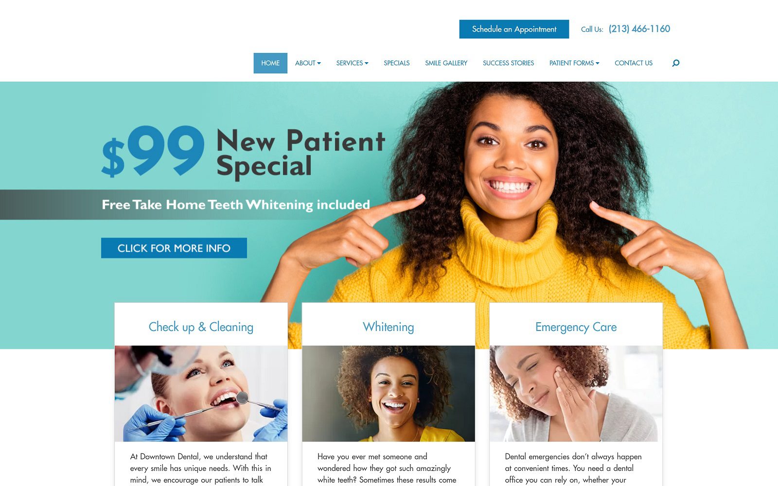 The screenshot of downtown dental website