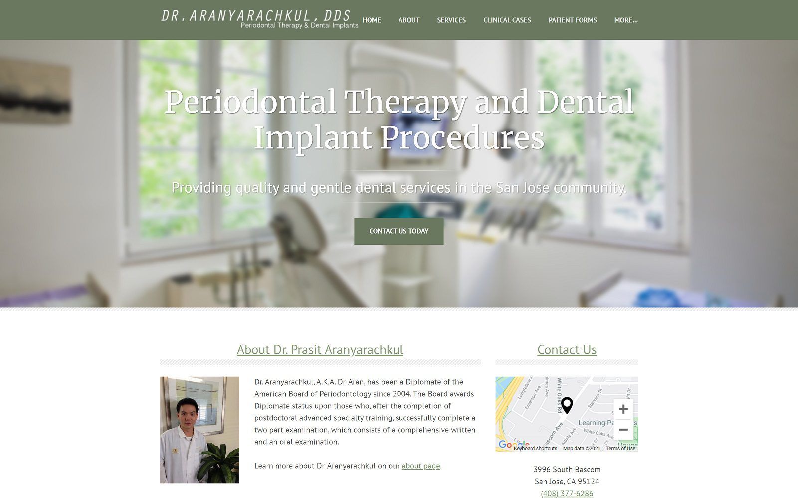 The screenshot of dr. Prasit aranyarachkul, dds ms, periodontist website