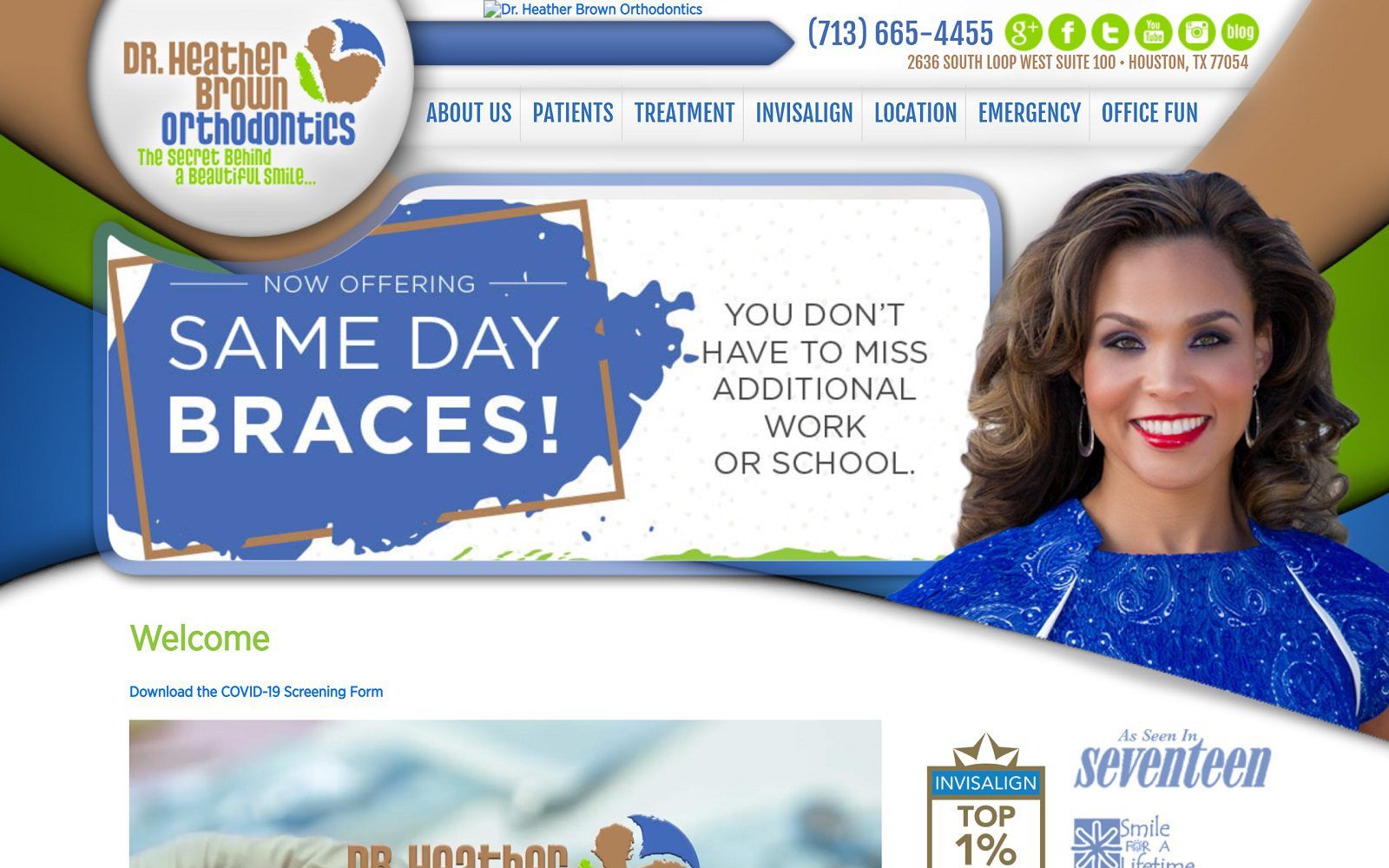 The screenshot of dr. Heather brown orthodontics website