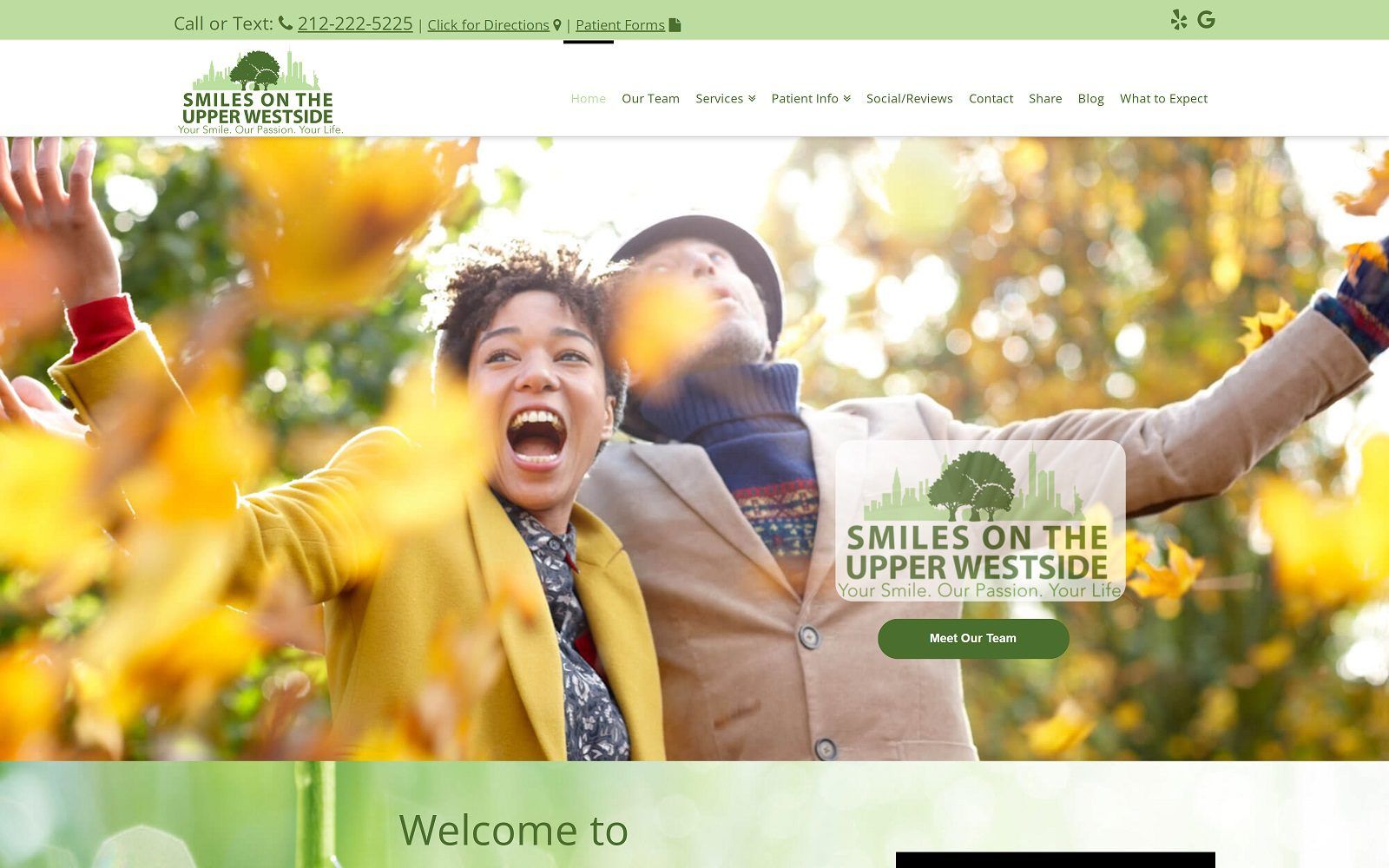 The screenshot of smiles on the upper westside website