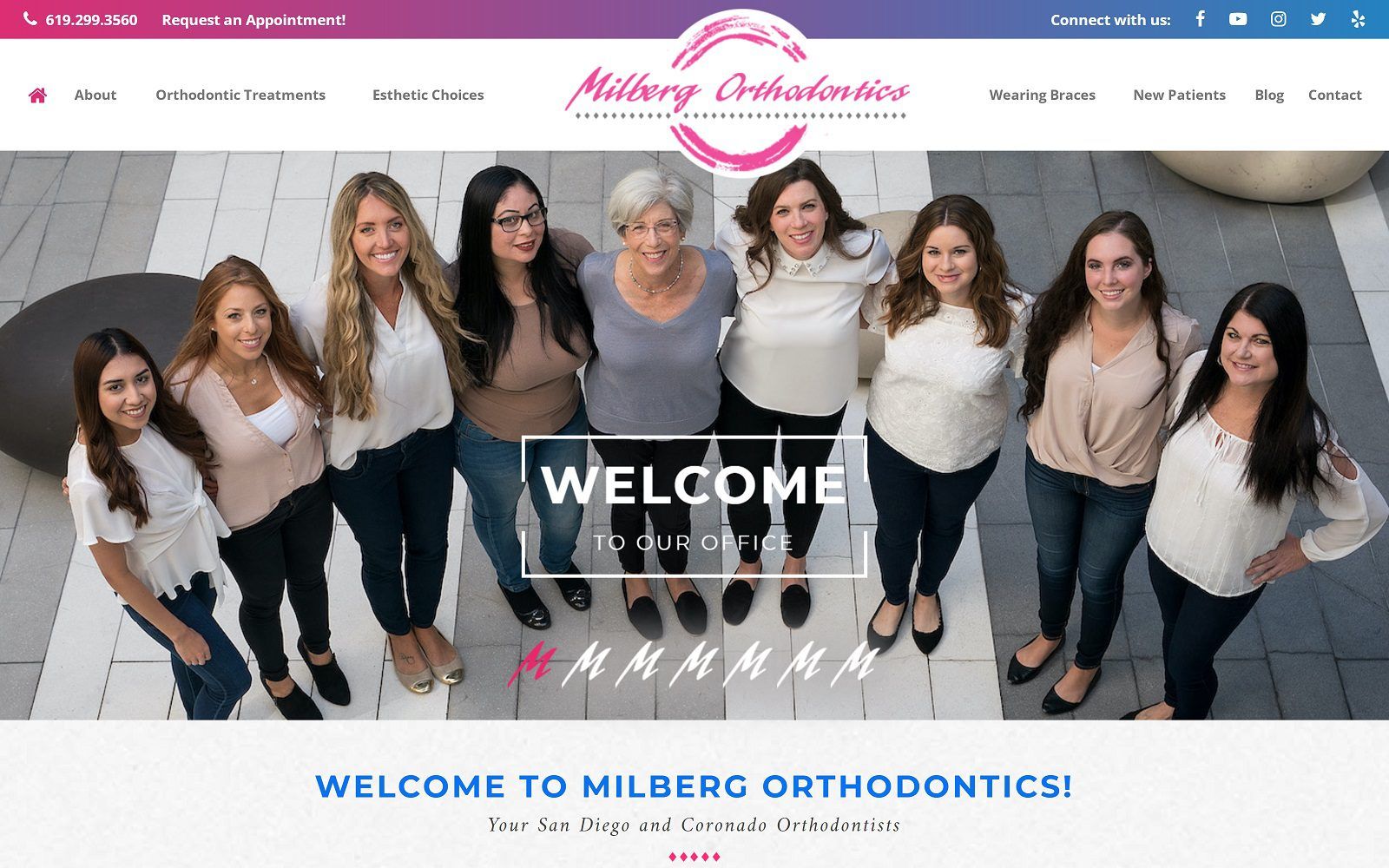 The screenshot of milberg orthodontics website