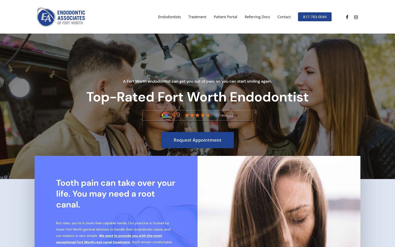 The screenshot of endodontic associates of fort worth website